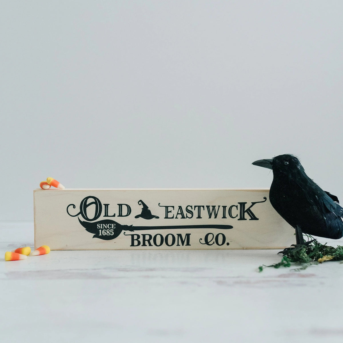 Halloween Signs | Halloween Tiered Tray Decor | Halloween Decor Wood Block | Wood Framed Miniature Sign | Old Eastwick Broom Co. Wood Sign by Joyful Moose