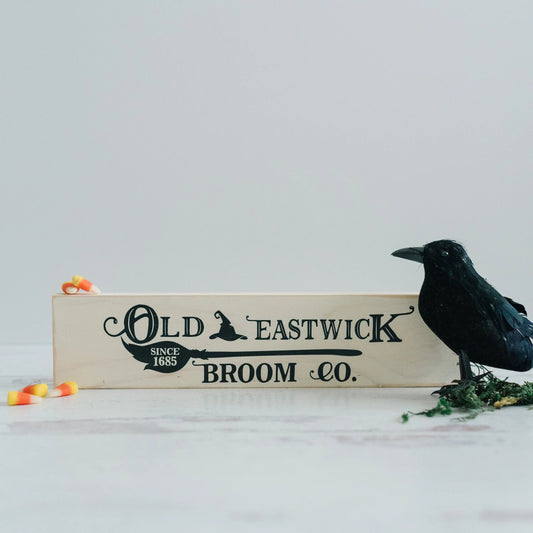 Halloween Signs | Halloween Tiered Tray Decor | Halloween Decor Wood Block | Wood Framed Miniature Sign | Old Eastwick Broom Co. Wood Sign by Joyful Moose
