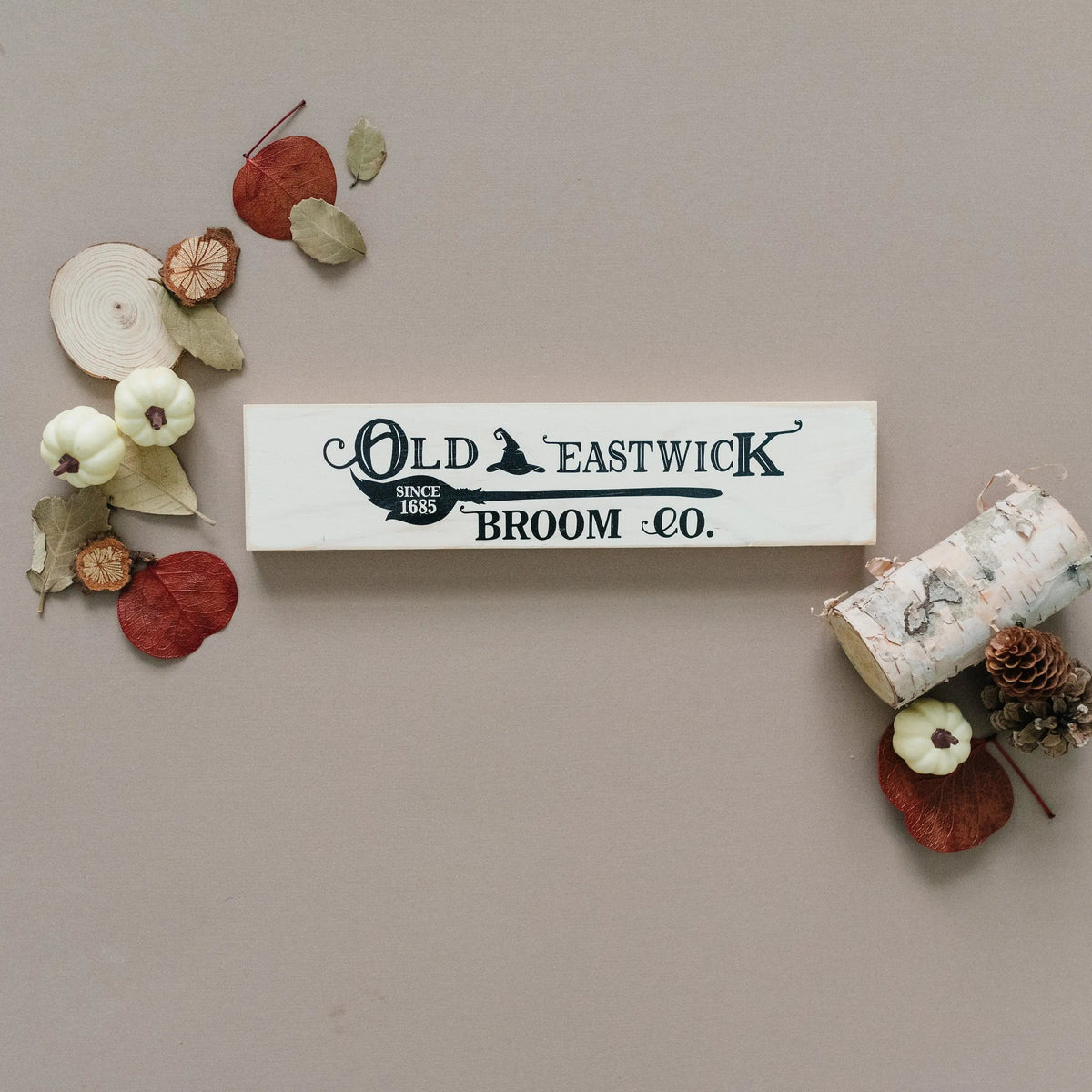 Halloween Signs | Halloween Tiered Tray Decor | Halloween Decor Wood Block | Wood Framed Miniature Sign | Old Eastwick Broom Co. Wood Sign by Joyful Moose