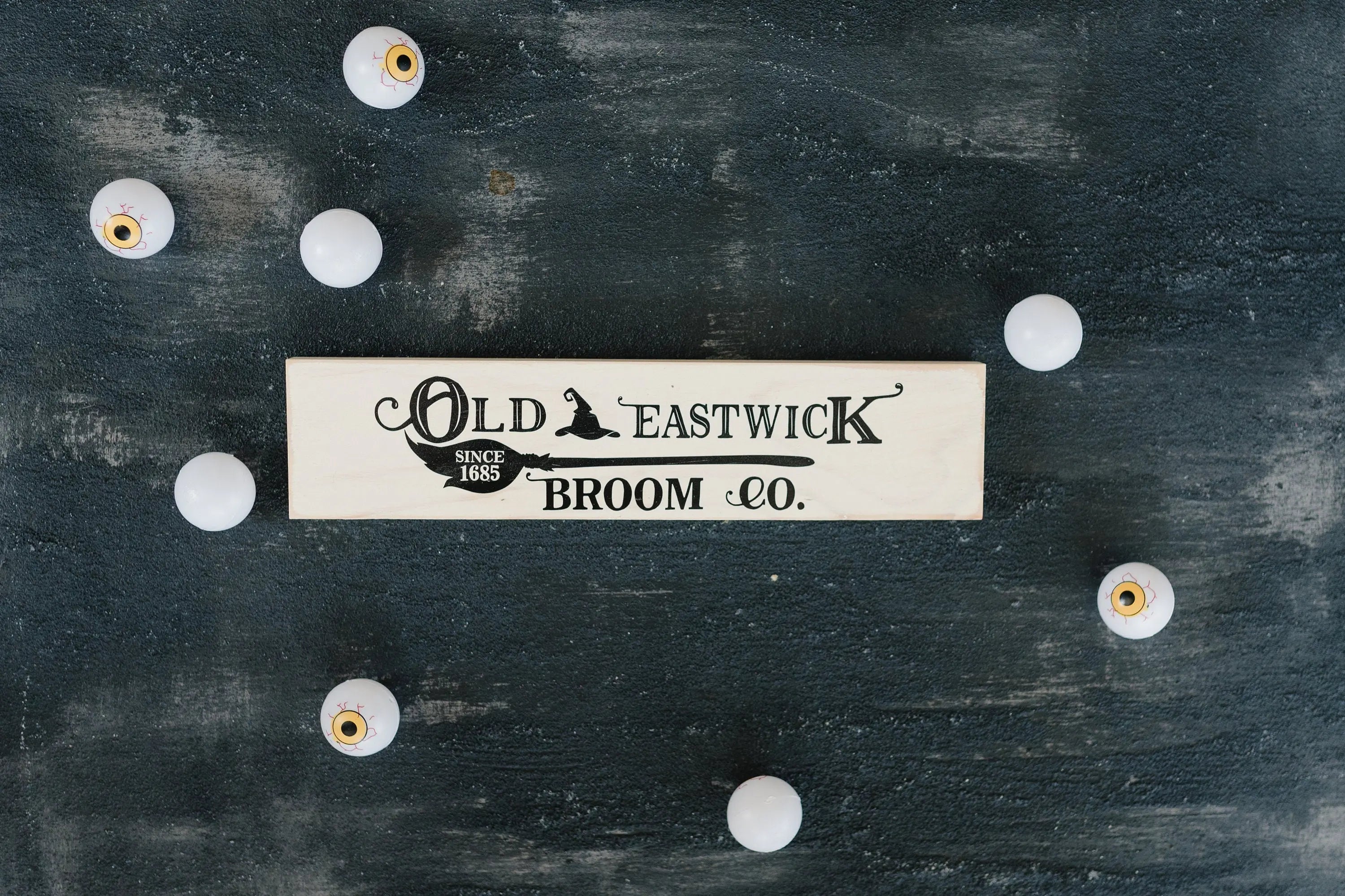 Halloween Signs | Halloween Tiered Tray Decor | Halloween Decor Wood Block | Wood Framed Miniature Sign | Old Eastwick Broom Co. Wood Sign by Joyful Moose