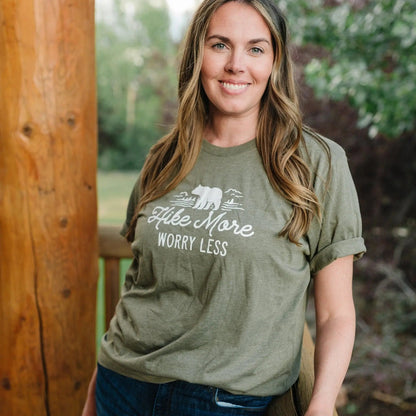 Hike More, Worry Less T-shirt, Hiking Gift, Adventure, Travel, Outdoors Shirt, Camping Tshirt by Joyful Moose