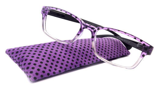 Julia, Premium Reading Glasses High End Reading Glass +.50 to +6 magnifying glasses (Purple Polka Dot) (Square) optical Frames by NY Fifth Avenue