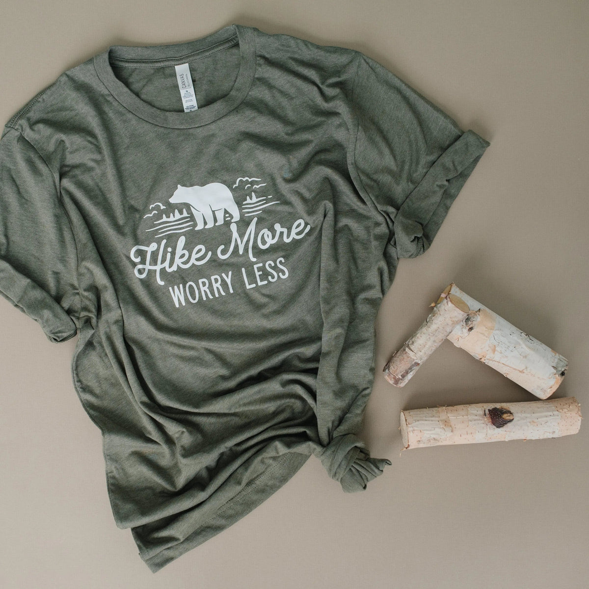 Hike More, Worry Less T-shirt, Hiking Gift, Adventure, Travel, Outdoors Shirt, Camping Tshirt by Joyful Moose