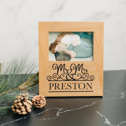 Mr & Mrs Personalized Wood Photo Frame - Mr Mrs Picture Frame - Christmas Gift for Couples - Personalized Wedding Gift - Anniversary Gift by Joyful Moose