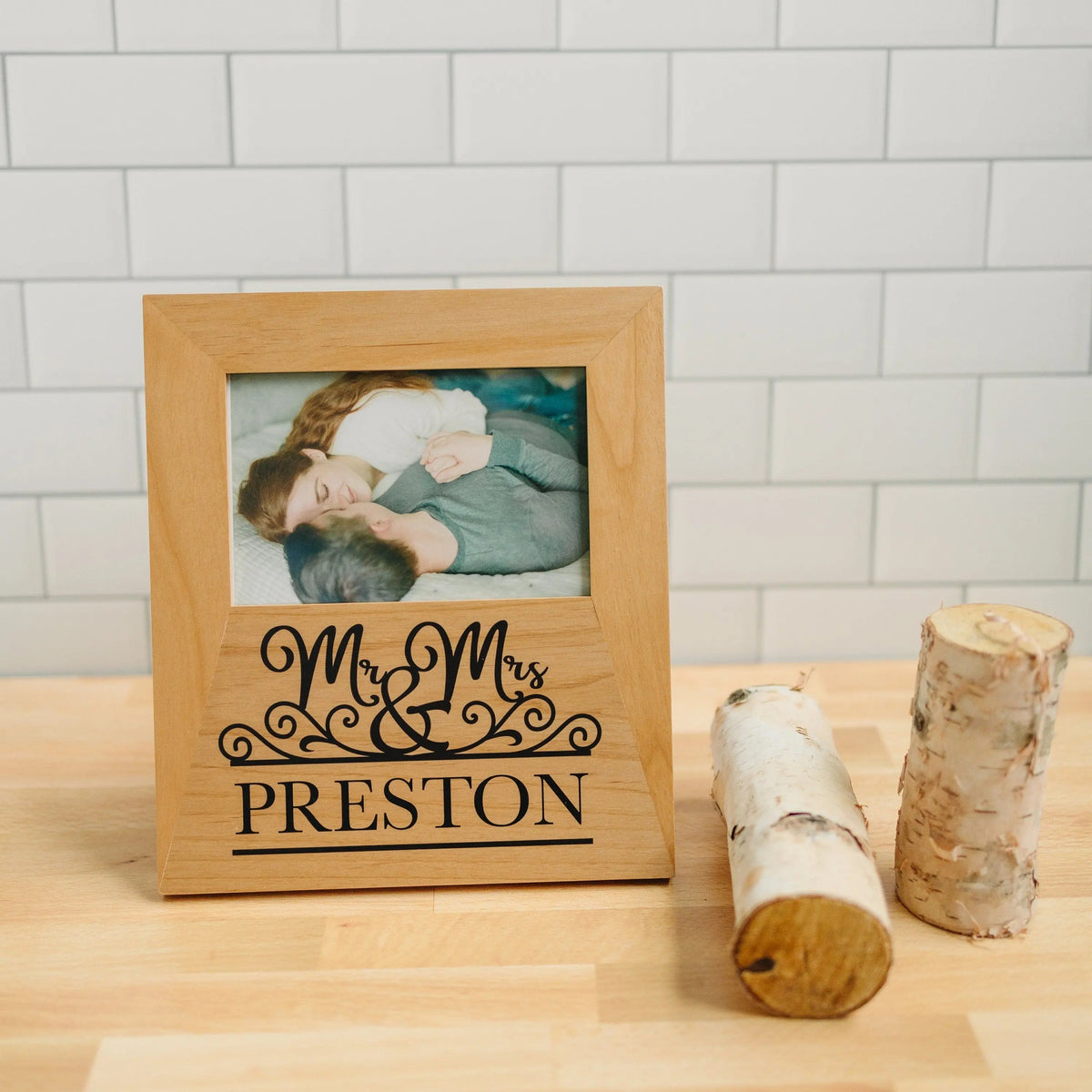 Mr & Mrs Personalized Wood Photo Frame - Mr Mrs Picture Frame - Christmas Gift for Couples - Personalized Wedding Gift - Anniversary Gift by Joyful Moose