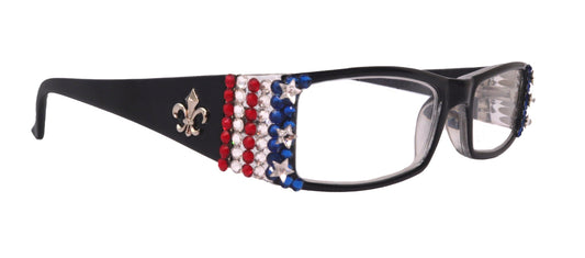 Freedom Shine, (Bling) (Fleur De Lis) Women Reading Glasses W Genuine European Crystals (Black) NY Fifth Avenue by NY Fifth Avenue