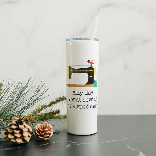 Sewing Travel Cup - Water Bottle Gift for Quilters - Sewing Machine Skinny Tumbler by Joyful Moose