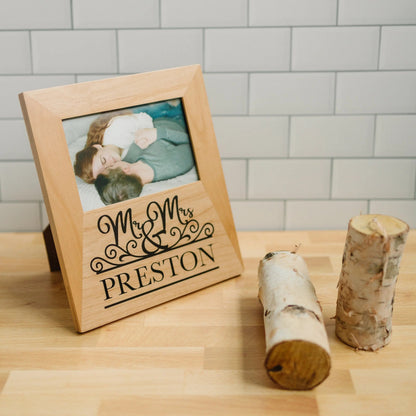 Mr & Mrs Personalized Wood Photo Frame - Mr Mrs Picture Frame - Christmas Gift for Couples - Personalized Wedding Gift - Anniversary Gift by Joyful Moose