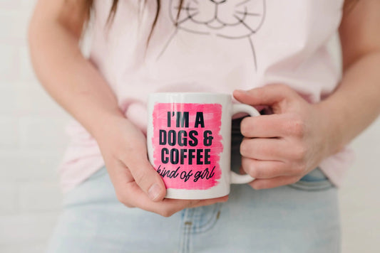 Dog Mom Coffee Mug, dog lover gift, dog owner gift, Pink Mug I'm a dogs & coffee kind of girl by Joyful Moose
