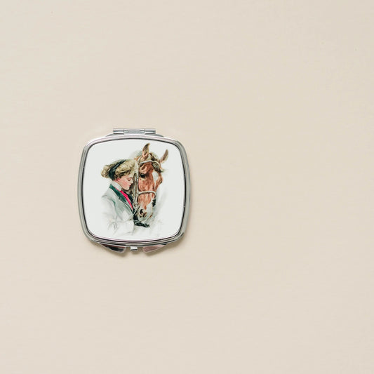 Horse Compact Mirror - Horse Gift - Vintage Horse Illustration - Equestrian Gift by Joyful Moose