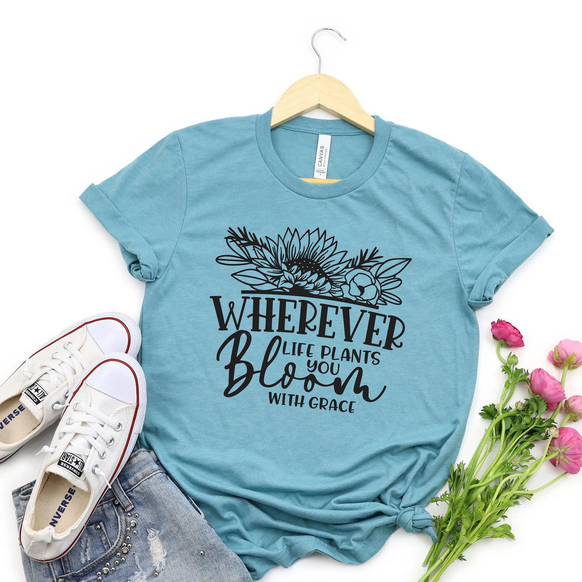 Floral shirt, graphic tshirt women, gardening tshirt, motivational tshirt by Joyful Moose