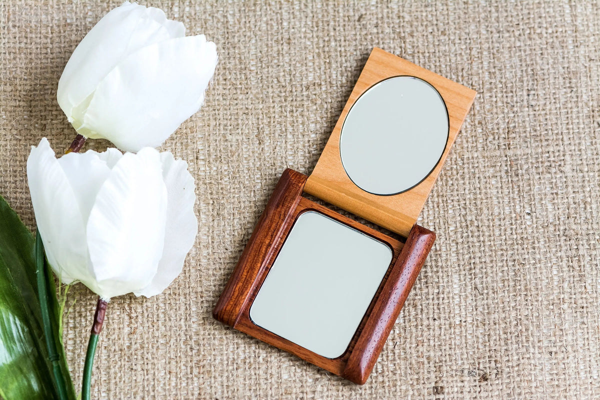 Wood Monogram Pocket Mirror, Bridesmaid Gift, Personalized Wood Compact Mirror, personalized mirror, hand mirror, purse mirror by Joyful Moose