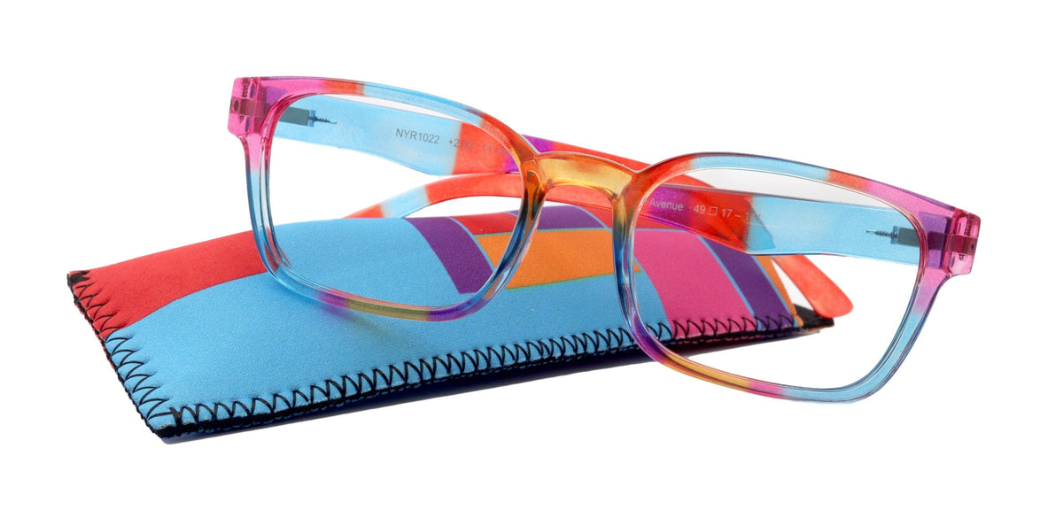 Amsterdam (Premium) Reading Glasses High End Reading Glass, magnifying glasses Multi Colors. Geometric Shape ( Blue, Purple, Orange n Red) by NY Fifth Avenue