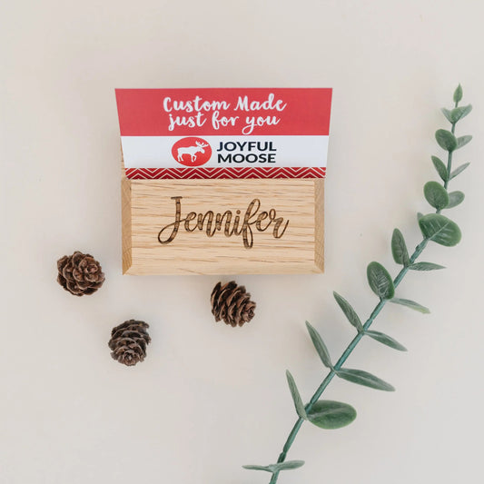 Wood Business Card Holder - Custom Engraved Card Display Stand With Non Slip Feet by Joyful Moose