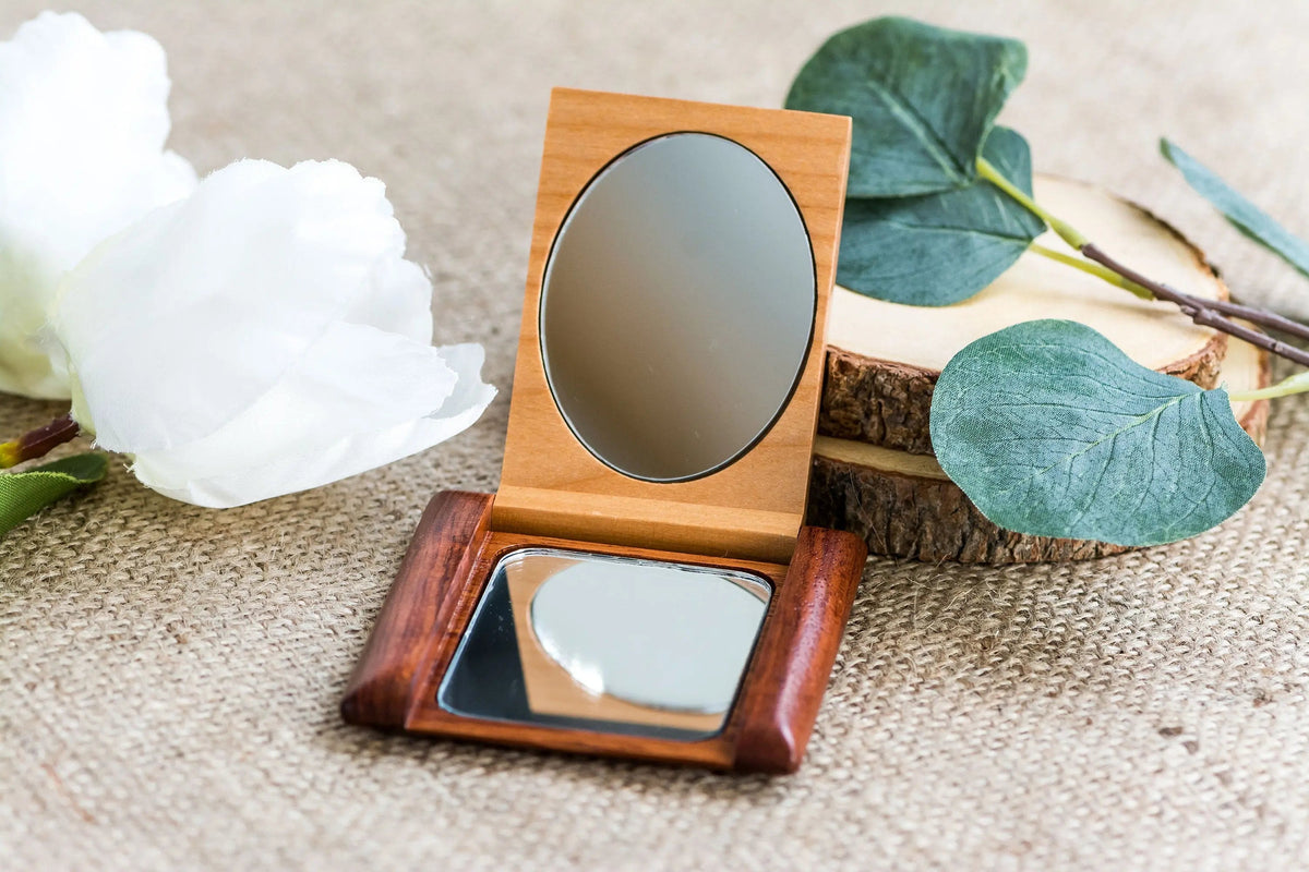 Wood Monogram Pocket Mirror, Bridesmaid Gift, Personalized Wood Compact Mirror, personalized mirror, hand mirror, purse mirror by Joyful Moose