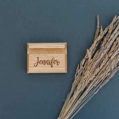 Wood Business Card Holder - Custom Engraved Card Display Stand With Non Slip Feet by Joyful Moose