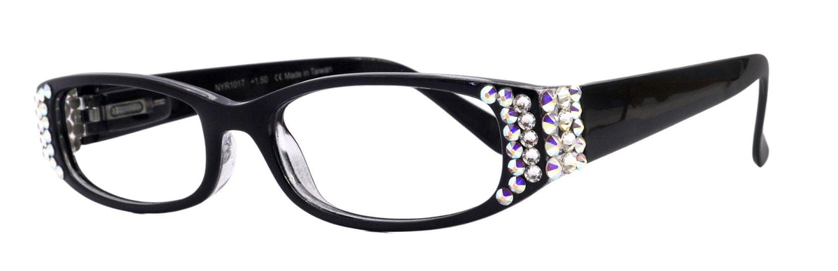 Elise, Bling Reading Glasses For Women W (Clear)Genuine European Crystals rectangular (Black) +1.25 ..+3, NY Fifth Avenue. by NY Fifth Avenue