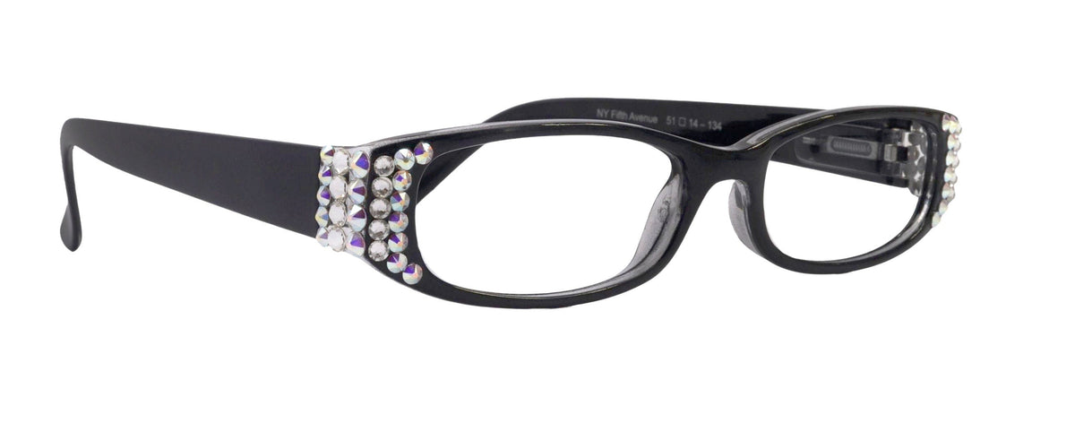 Elise, Bling Reading Glasses For Women W (Clear)Genuine European Crystals rectangular (Black) +1.25 ..+3, NY Fifth Avenue. by NY Fifth Avenue