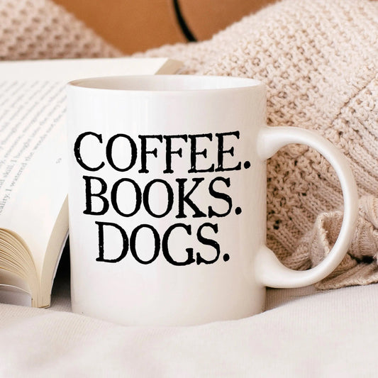Coffee Books Dogs Mug - gifts for book lovers - 11 oz 15 oz Ceramic Mug - dog lover gift - dog mug - dog mom mug - book lover gift by Joyful Moose