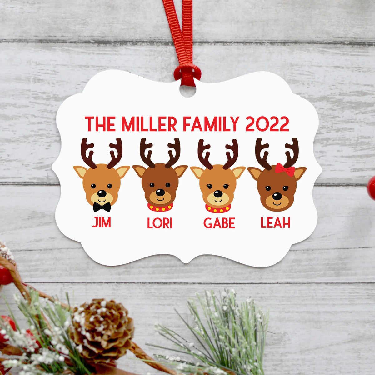 Christmas Ornament Reindeer - Custom Family of 4 Gift Idea under 15 - Black Friday Shopping Christmas Ornaments by Joyful Moose