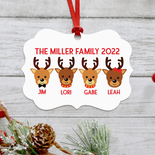 Christmas Ornament Reindeer - Custom Family of 4 Gift Idea under 15 - Black Friday Shopping Christmas Ornaments by Joyful Moose