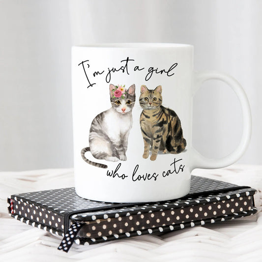 Cat Mug, Just a Girl who Loves Cats Coffee Mug, Cat gifts, Cat Coffee Mug, Floral Cat gifts for women, Gifts for Cat Lover, Stocking Stuffer by Joyful Moose