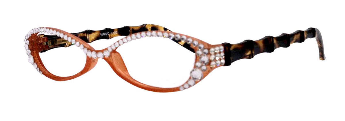 Lucky, Bling Reading Glasses, High End Readers +1.25 +1.50 +1.75 .. +3 Cat Eye. Bamboo Temple. (Orange) Optical Frames NY Fifth Avenue. by NY Fifth Avenue