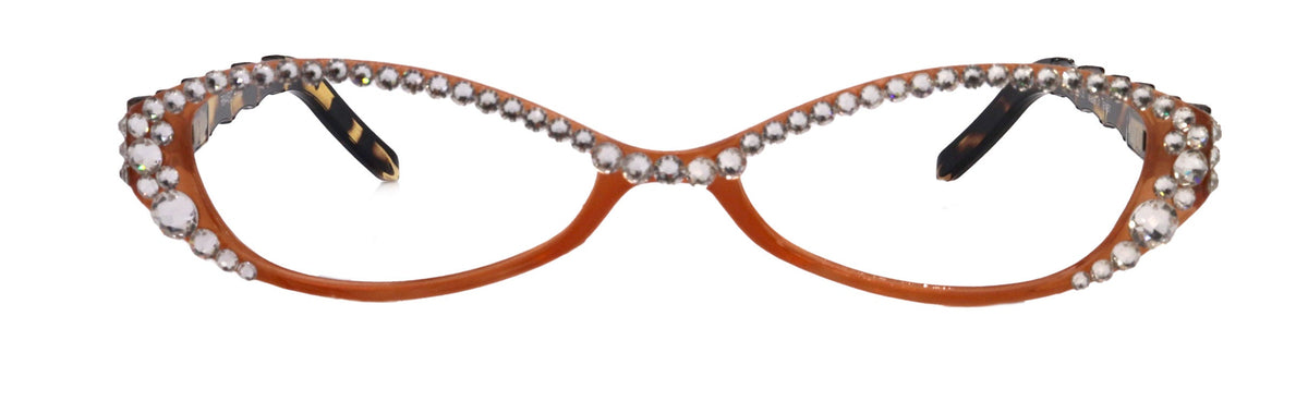 Lucky, Bling Reading Glasses, High End Readers +1.25 +1.50 +1.75 .. +3 Cat Eye. Bamboo Temple. (Orange) Optical Frames NY Fifth Avenue. by NY Fifth Avenue