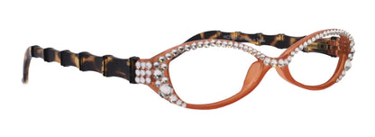 Lucky, Bling Reading Glasses, High End Readers +1.25 +1.50 +1.75 .. +3 Cat Eye. Bamboo Temple. (Orange) Optical Frames NY Fifth Avenue. by NY Fifth Avenue