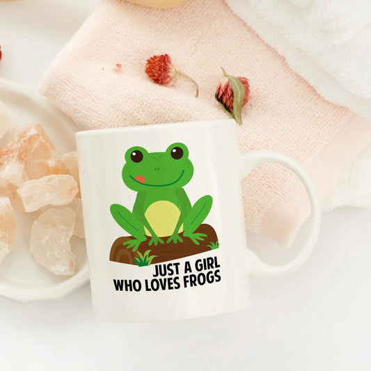 frog mug, coffee mug just a girl who loves frogs, 11 oz 15 oz ceramic coffee cup, cute frog gifts for her, frog accessories decor by Joyful Moose