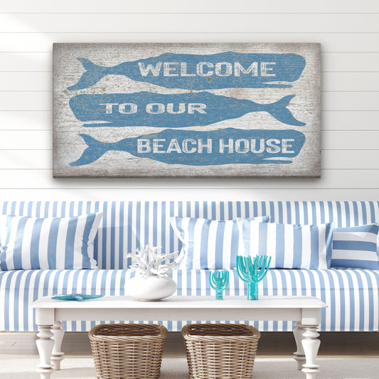 Welcome Sign with Whale - Beach House Name Sign - Coastal Wall Art by Off The Square Designs