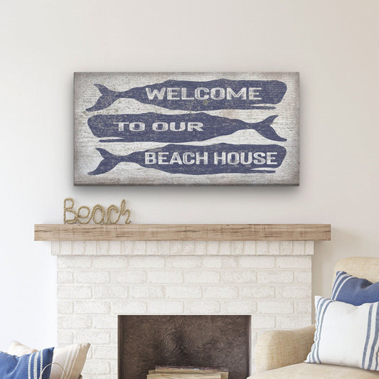 Welcome Sign with Whale - Beach House Name Sign - Coastal Wall Art by Off The Square Designs