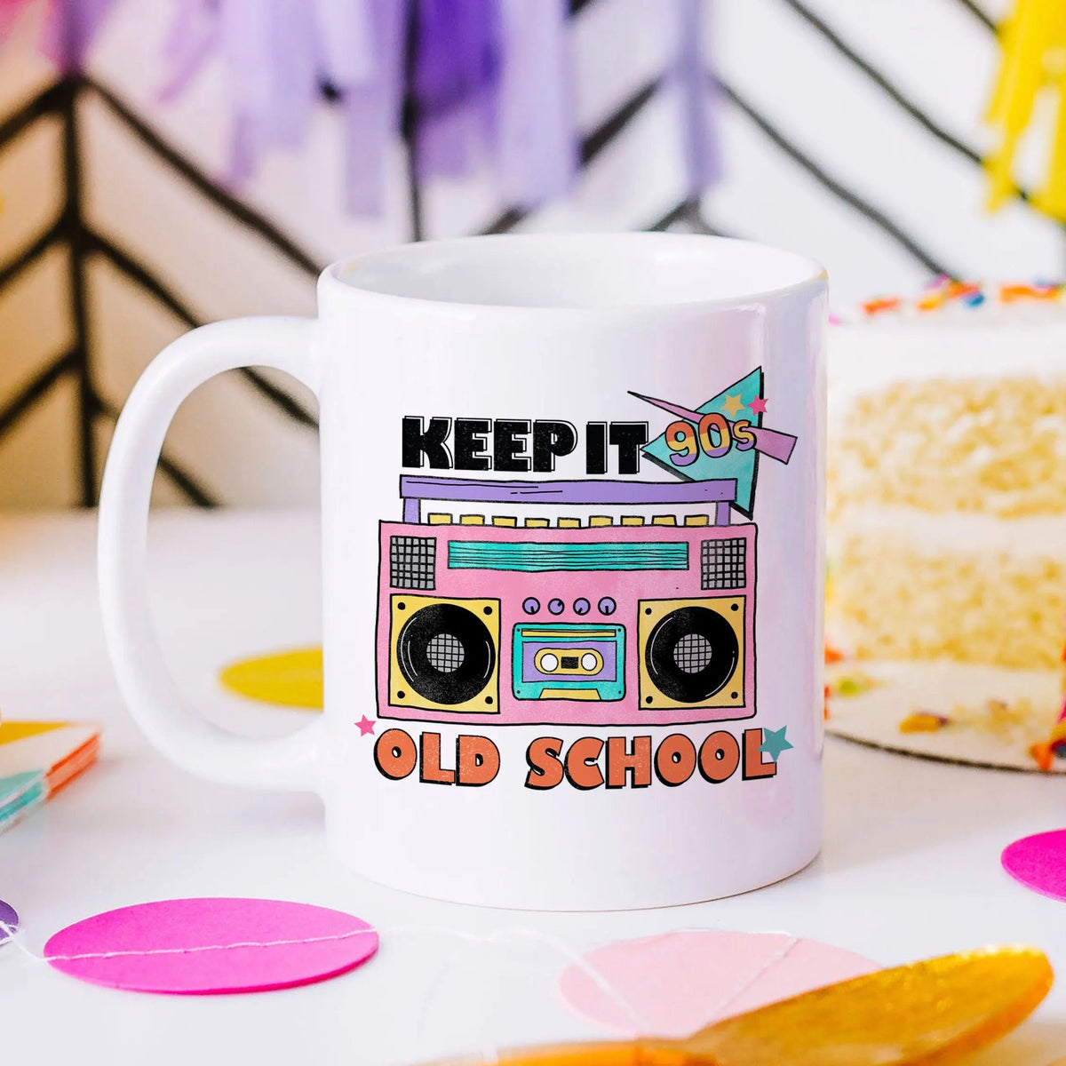 Keep it Old School 90's Mug - vintage coffee mugs - 80's boombox radio stereo mug - 1980s nostalgia - ceramic mug gift for her by Joyful Moose