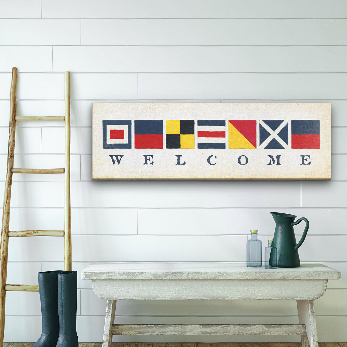 Nautical Welcome Flag Sign - Maritime Signal Flags - Coastal Wall Decor by Off The Square Designs