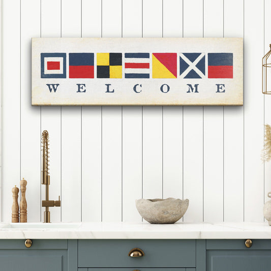 Nautical Welcome Flag Sign - Maritime Signal Flags - Coastal Wall Decor by Off The Square Designs