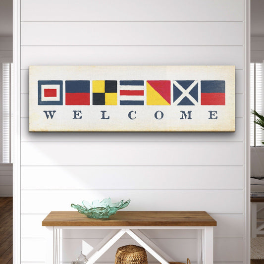 Nautical Welcome Flag Sign - Maritime Signal Flags - Coastal Wall Decor by Off The Square Designs