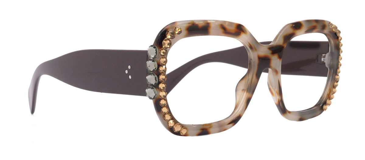 Larissa Oversized Bling Reading Glasses, Brown, Large Frame, High-End Readers, Bifocal, Sun readers, Trendy Style, NY Fifth Avenue by NY Fifth Avenue