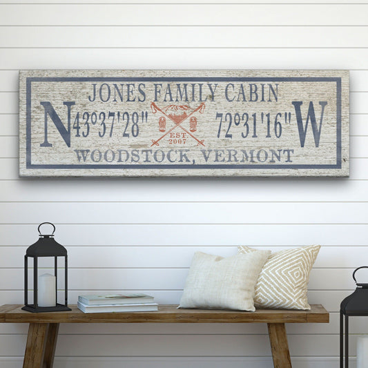 Personalized Coordinates Canvas Ski Lodge Sign - Family Name Cabin Decor by Off The Square Designs