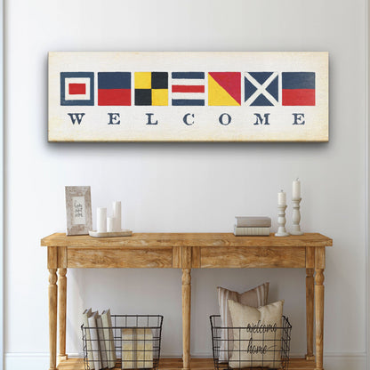 Nautical Welcome Flag Sign - Maritime Signal Flags - Coastal Wall Decor by Off The Square Designs