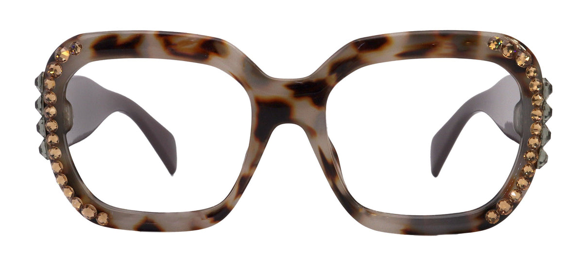Larissa Oversized Bling Reading Glasses, Brown, Large Frame, High-End Readers, Bifocal, Sun readers, Trendy Style, NY Fifth Avenue by NY Fifth Avenue