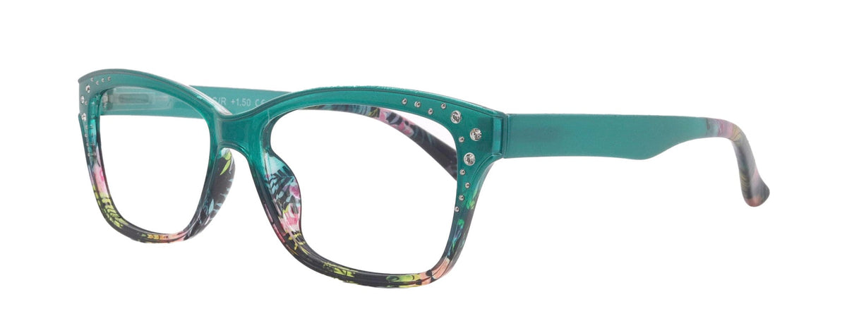 Miriam (Premium) Reading Glasses, High End Readers, Magnifying Glasses (Square) Women Rhinestone bling (Teal Blue) NY Fifth Avenue by NY Fifth Avenue