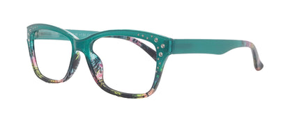 Miriam (Premium) Reading Glasses, High End Readers, Magnifying Glasses (Square) Women Rhinestone bling (Teal Blue) NY Fifth Avenue by NY Fifth Avenue