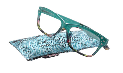 Miriam (Premium) Reading Glasses, High End Readers, Magnifying Glasses (Square) Women Rhinestone bling (Teal Blue) NY Fifth Avenue by NY Fifth Avenue