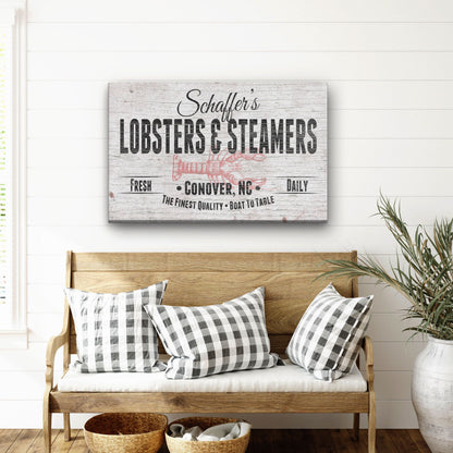 Personalized Lobster & Steamers Restaurant Canvas Sign by Off The Square Designs