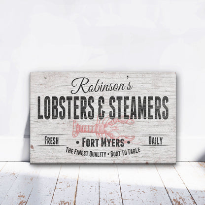 Personalized Lobster & Steamers Restaurant Canvas Sign by Off The Square Designs