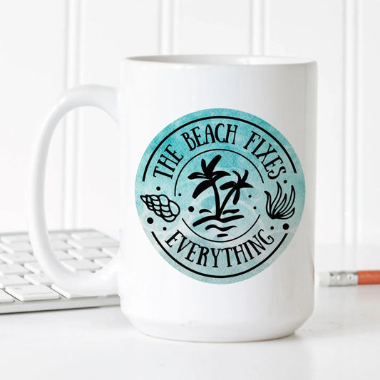 Beach Coffee Mug - Durable Ceramic Ocean Decor Mug | Large Dishwasher Safe Cup by Joyful Moose