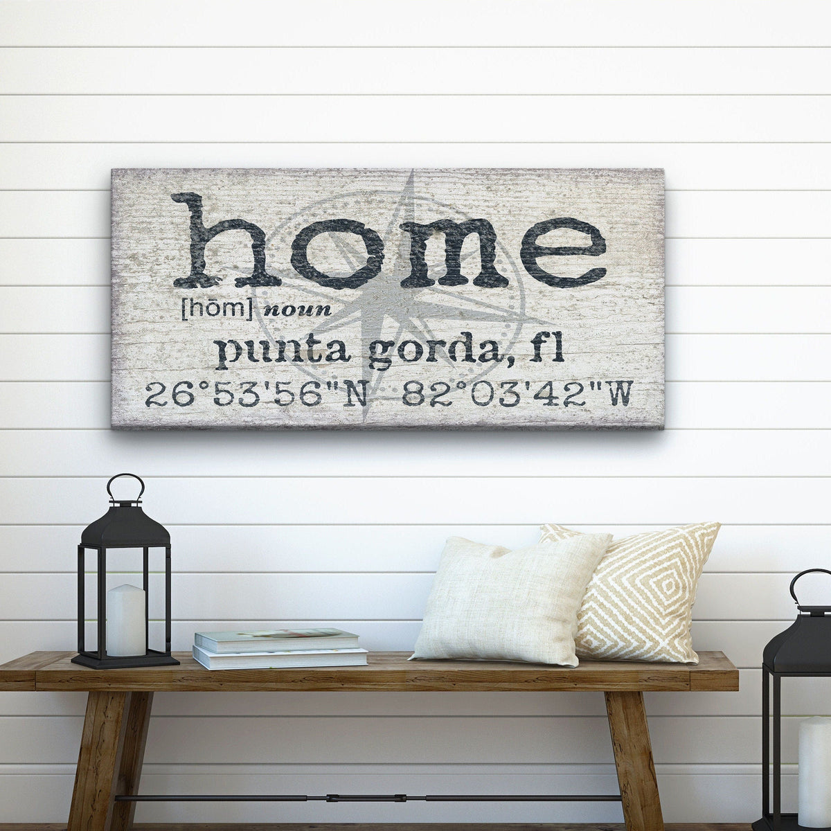 Personalized Home Compass Coordinates Canvas Wall Sign by Off The Square Designs