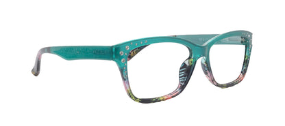 Miriam (Premium) Reading Glasses, High End Readers, Magnifying Glasses (Square) Women Rhinestone bling (Teal Blue) NY Fifth Avenue by NY Fifth Avenue