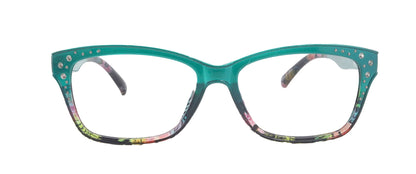Miriam (Premium) Reading Glasses, High End Readers, Magnifying Glasses (Square) Women Rhinestone bling (Teal Blue) NY Fifth Avenue by NY Fifth Avenue
