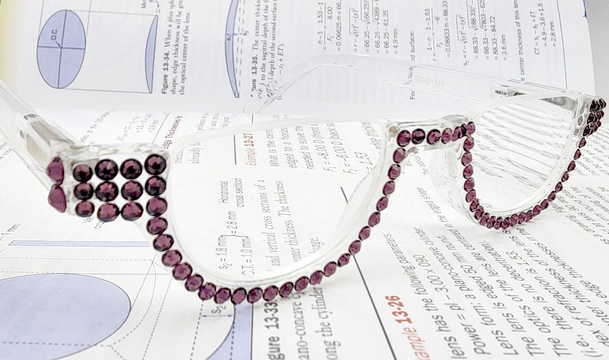 Half Moon, (Bling) Reading Glasses For Woman Adorned W (Purple) Genuine European Crystals, (Translucent) Lower Nose Frame, NY Fifth Avenue by NY Fifth Avenue
